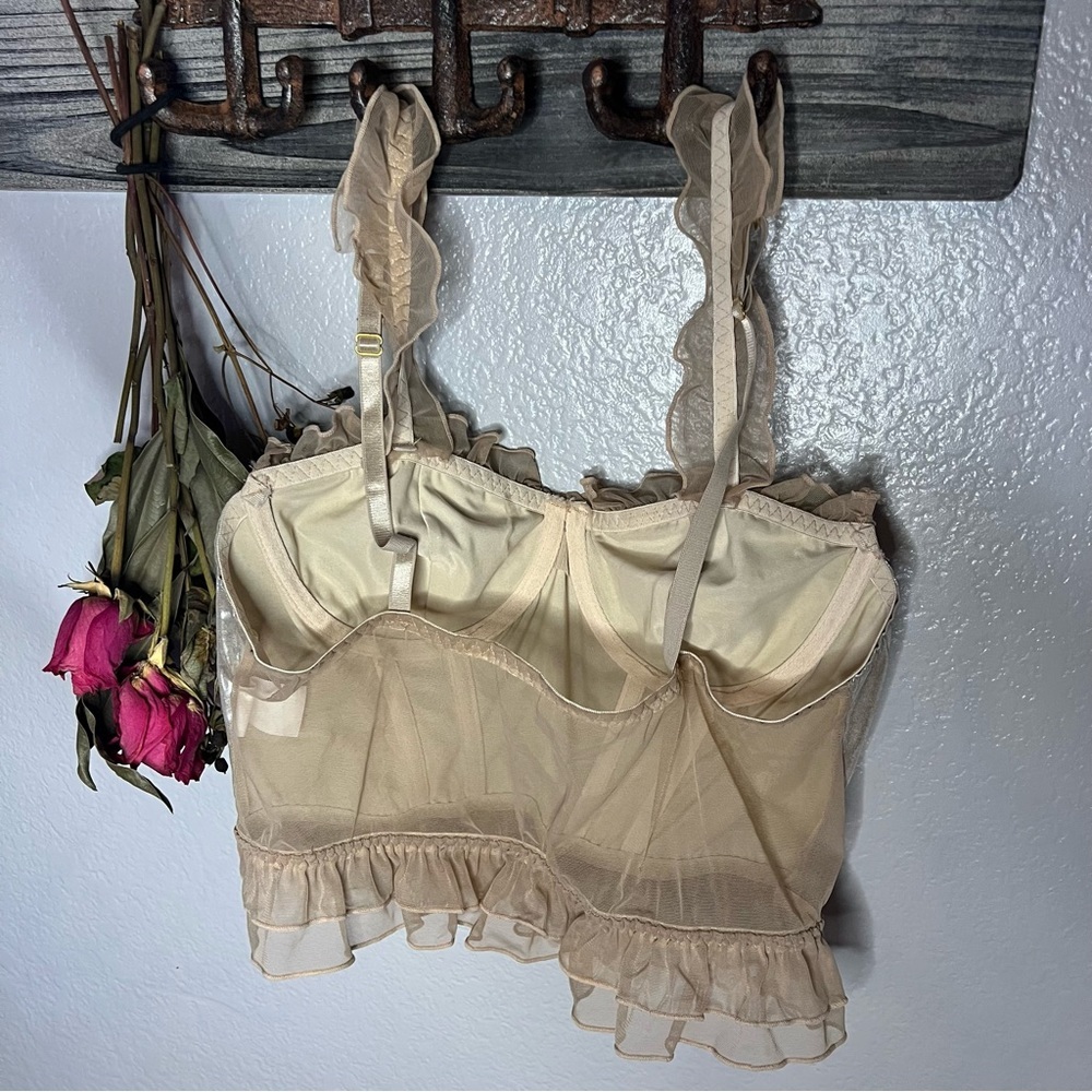 ROMWE Sheer Ruffle Trim Bustier Tank Top in Nude - Picture 5 of 10